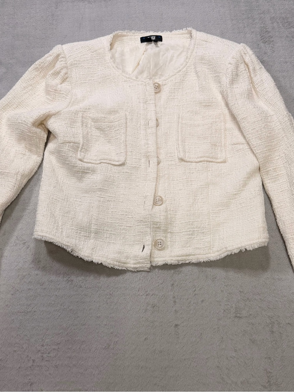 Paige Cream Bouclé Cropped Tweed Jacket Small